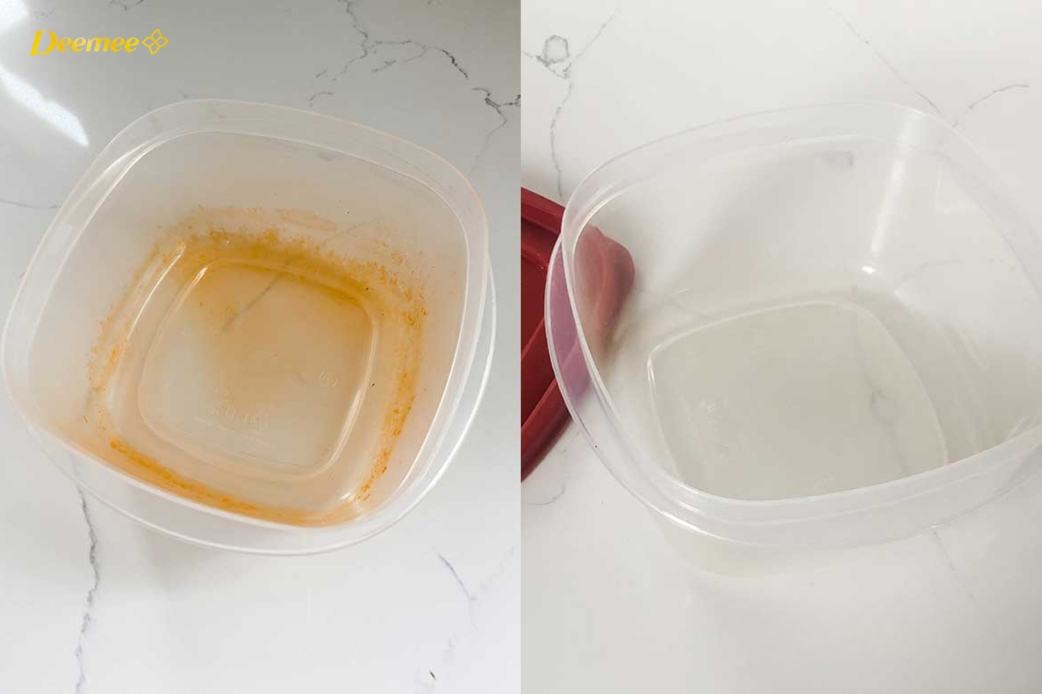 Kết quả đáng kinh ngạc sau khi áp dụng mẹo rửa hộp nhựa: sạch dầu mỡ và không còn nhờn rít.